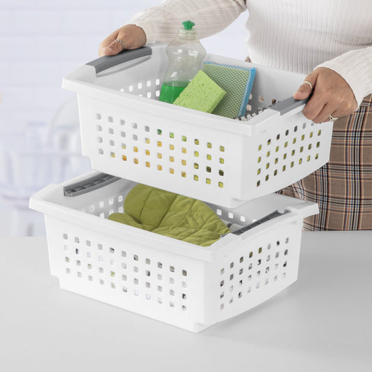 Stacking Basket Plastic Medium in White