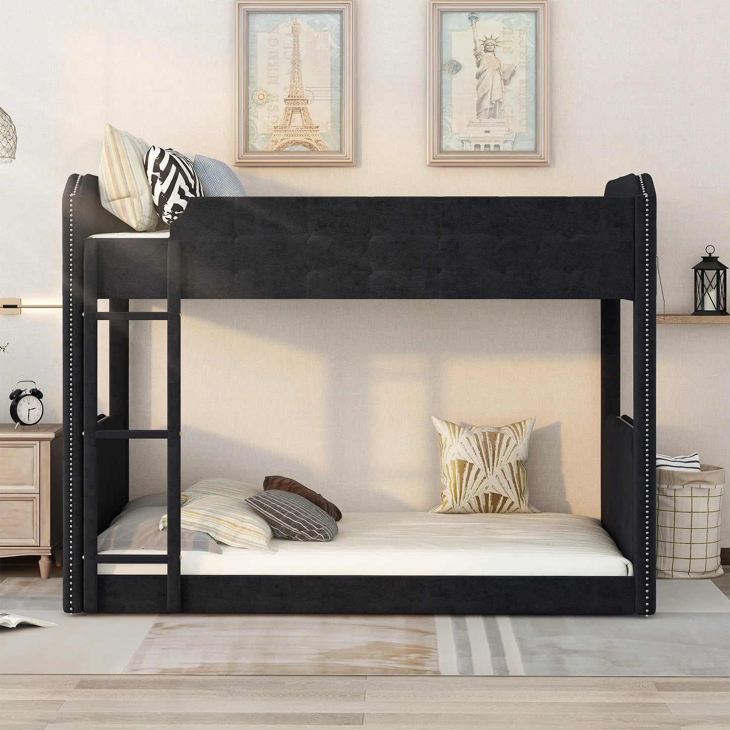 Bed Button Tufted Headboard and Footboard Design in Black
