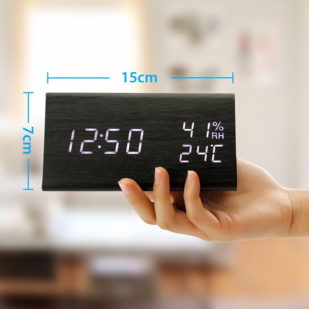 Wooden Alarm Clock in Black