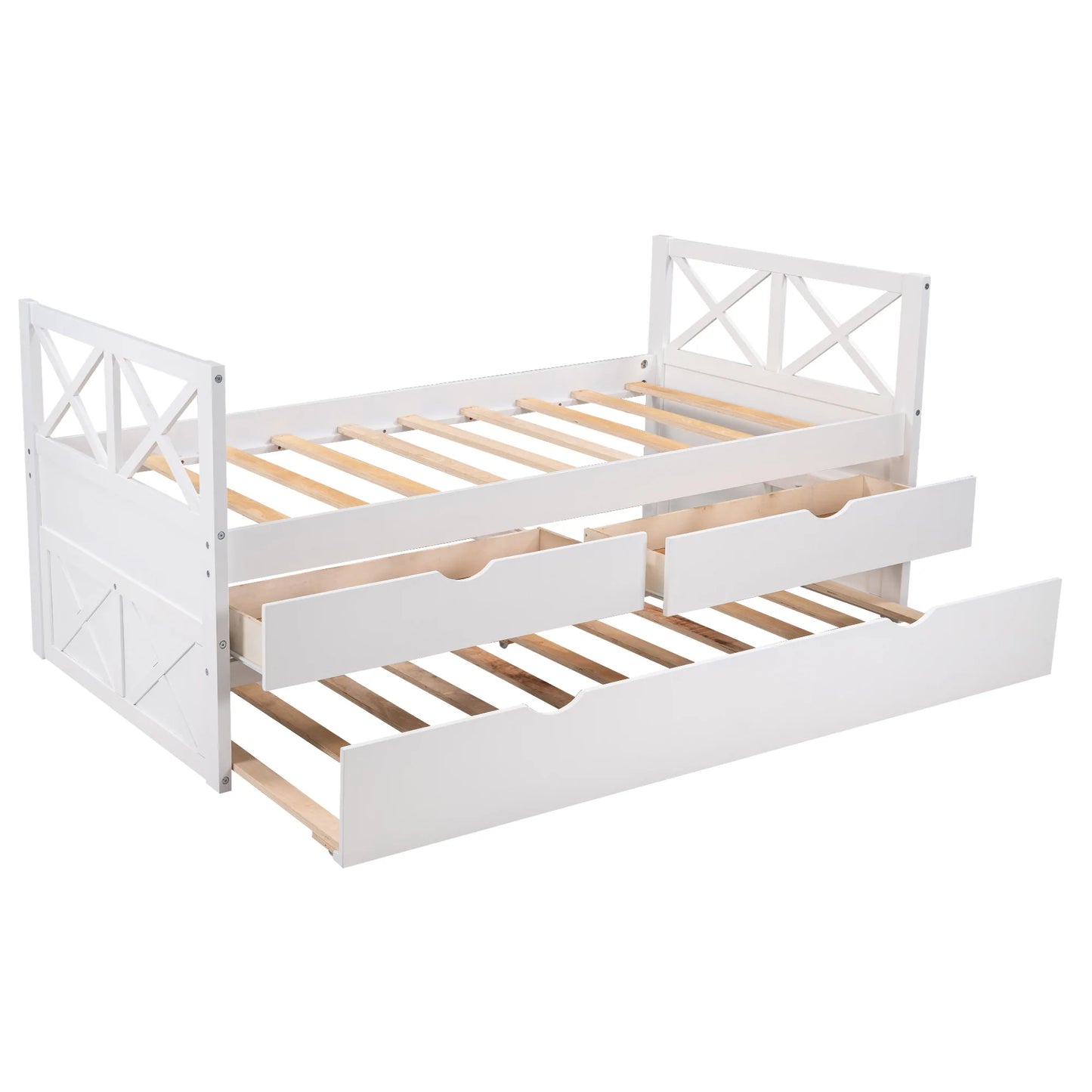 Daybed with Drawers and Trundle in White