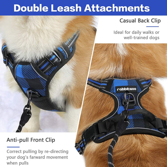 Dog Harness Large in Blue Plaid