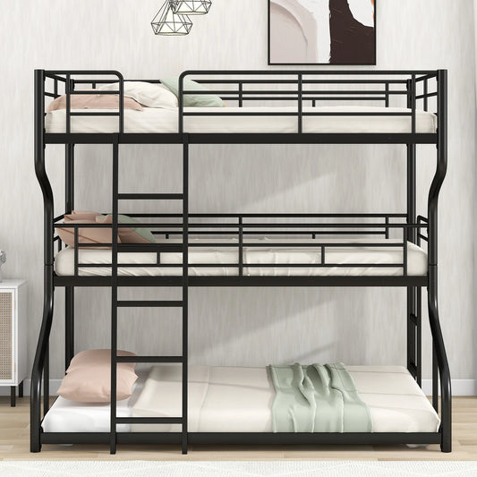 Triple Bunk Bed with Long and Short Ladder in Black