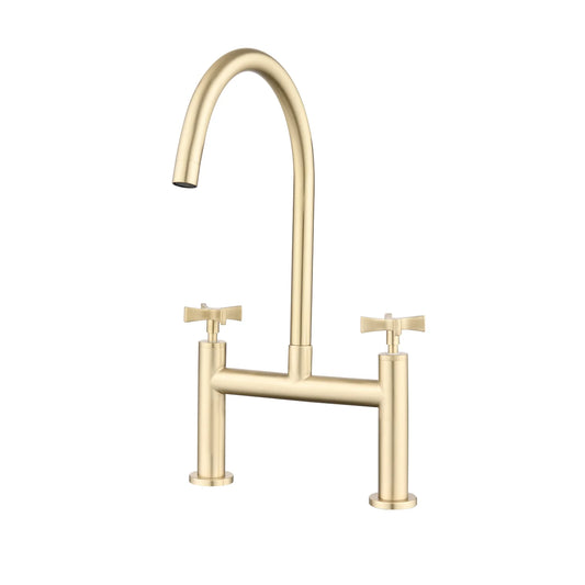 Kitchen Faucet In Stainless Steel with 2 Handle Bridge