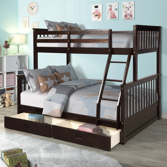 Twin Over Full Bunk Bed Ladders Two Storage Drawers Espresso