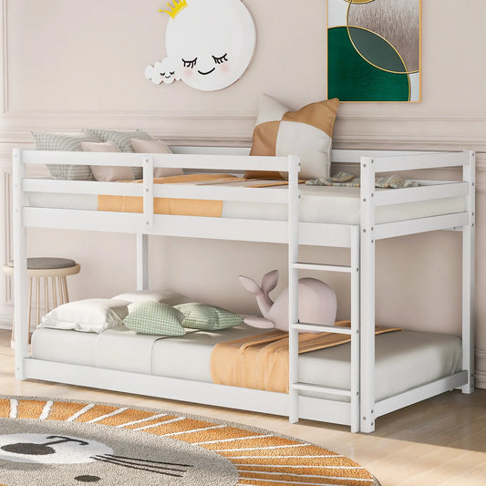 Twin Floor Bunk Bed with Ladder White