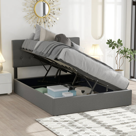 Upholstered Platform Bed with Underneath Storage Space in Gray