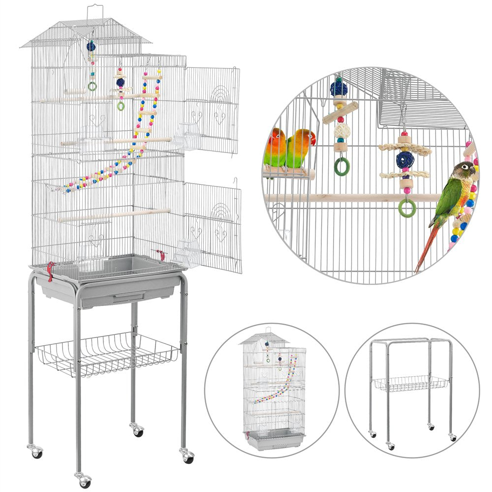 Bird Cage with Perches Light Gray