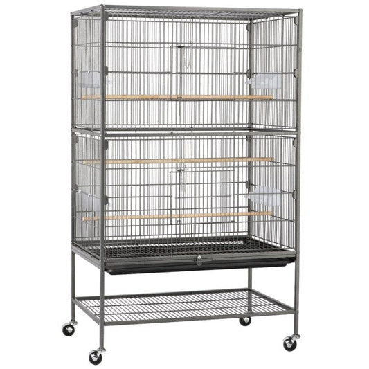 Bird Cage with 3 Perches 4 Feeders and Extra Storage Shelf