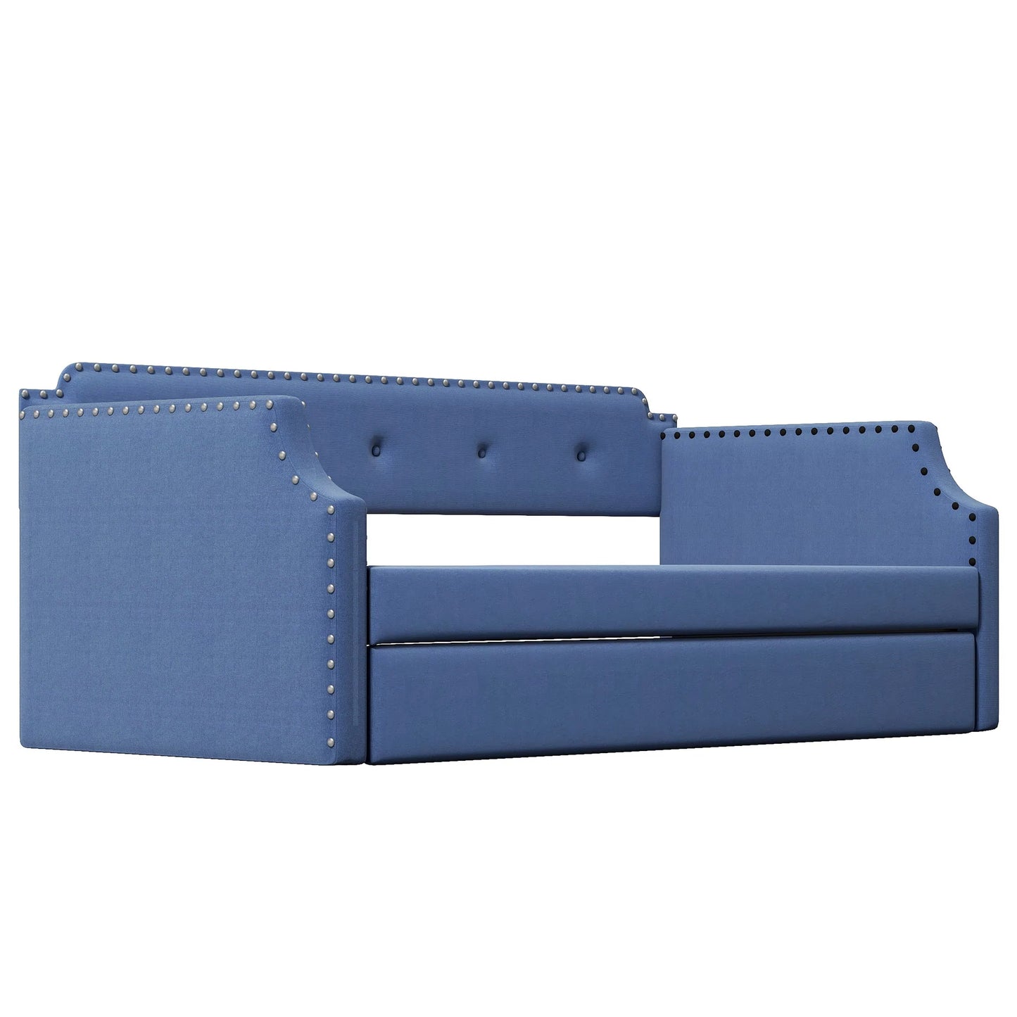 Wood Slat Support Upholstered Frame Sofa Bed Twin in Blue