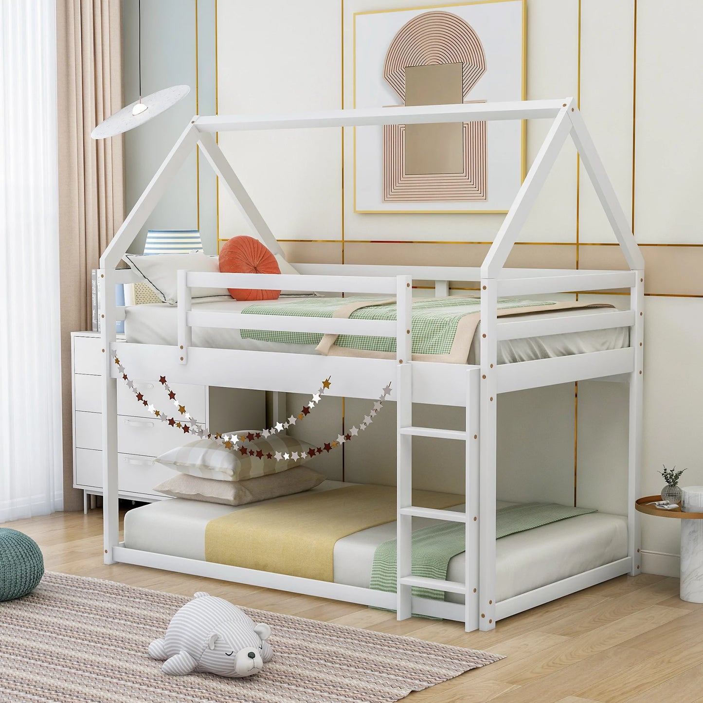 Low Bunk Bed Twin Size in White