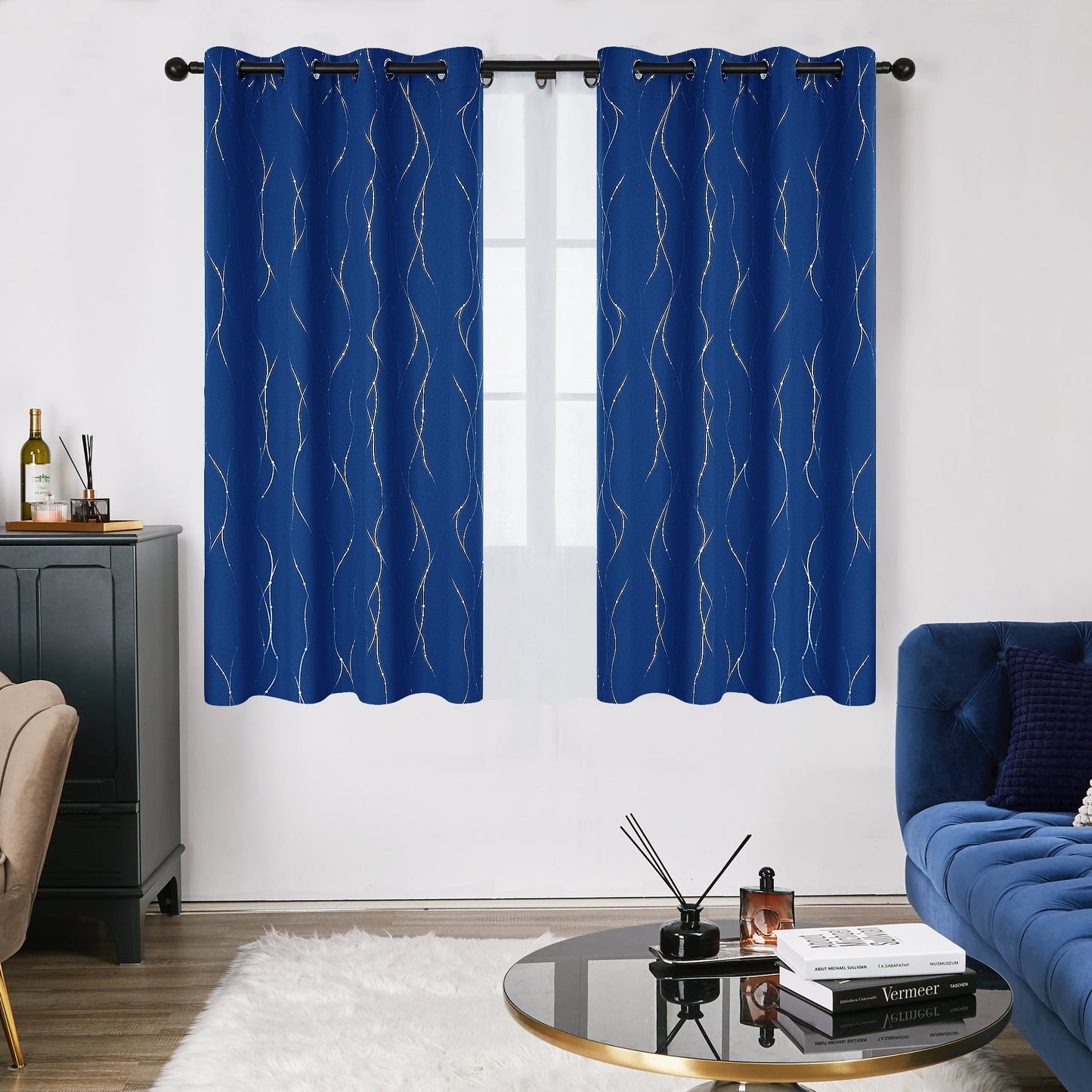 Curtain Set of 2 Size 52x54 Inches Color Royal Blue