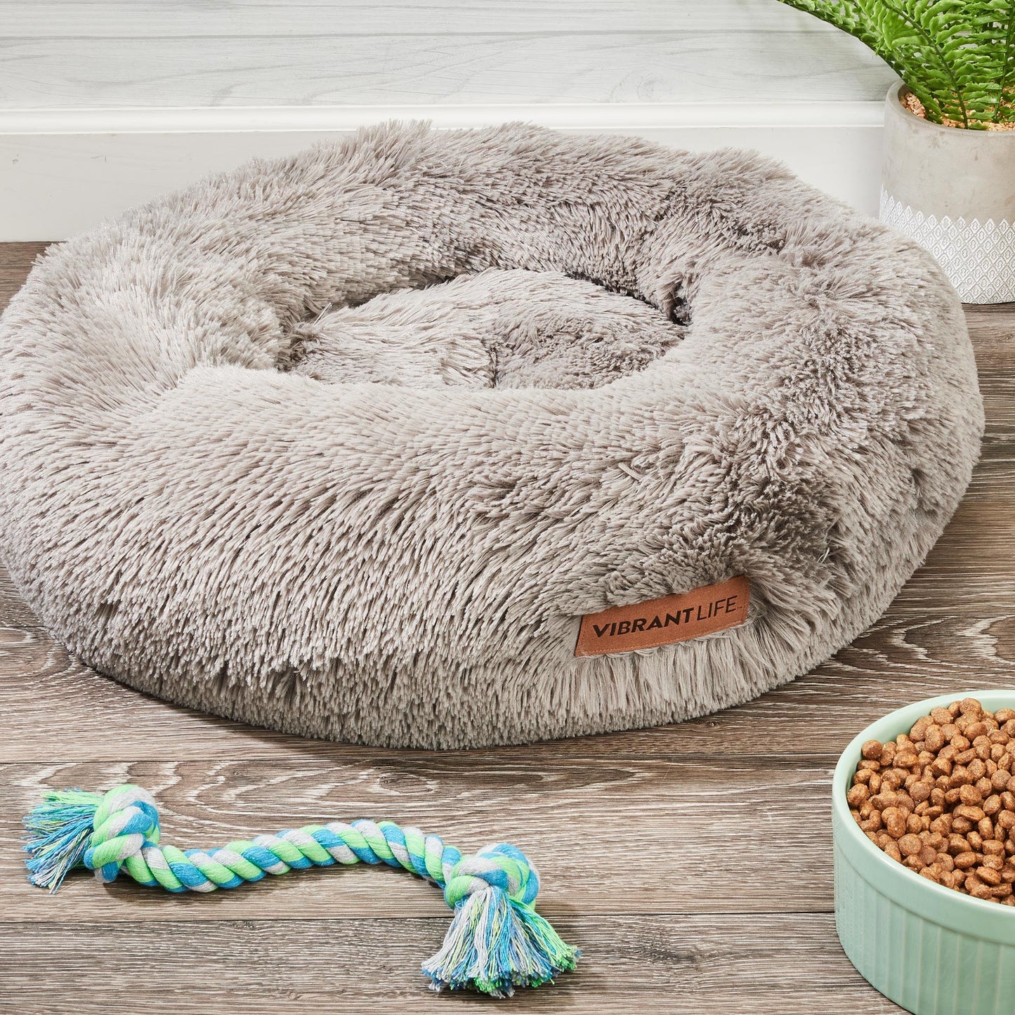 Plush Donut Bed for Pet in Gray