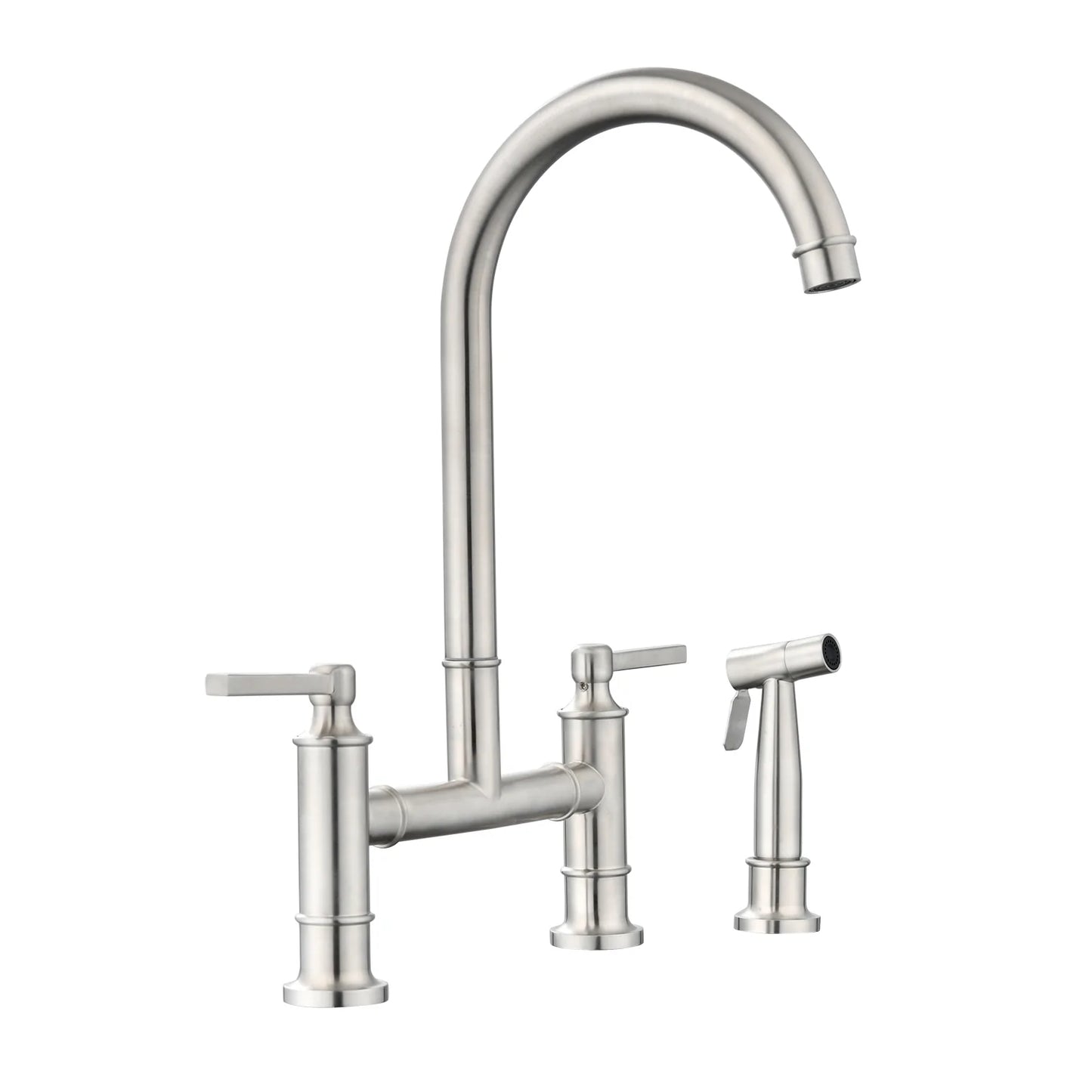 Double Handle Bridge Kitchen Faucet with Side Spray