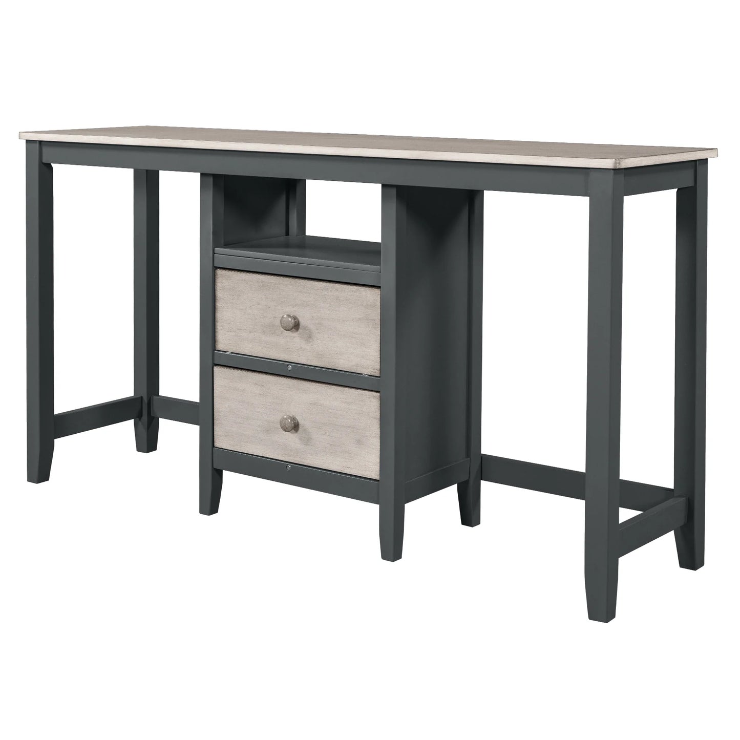 Wood Dining Table Set with 2 Storage Drawers in Gray