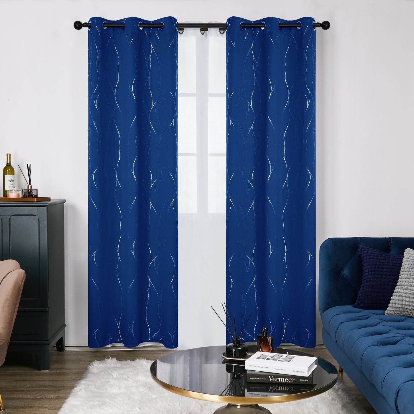 Curtain Set of 2 Size 52x72 Inches Color Royal Blue