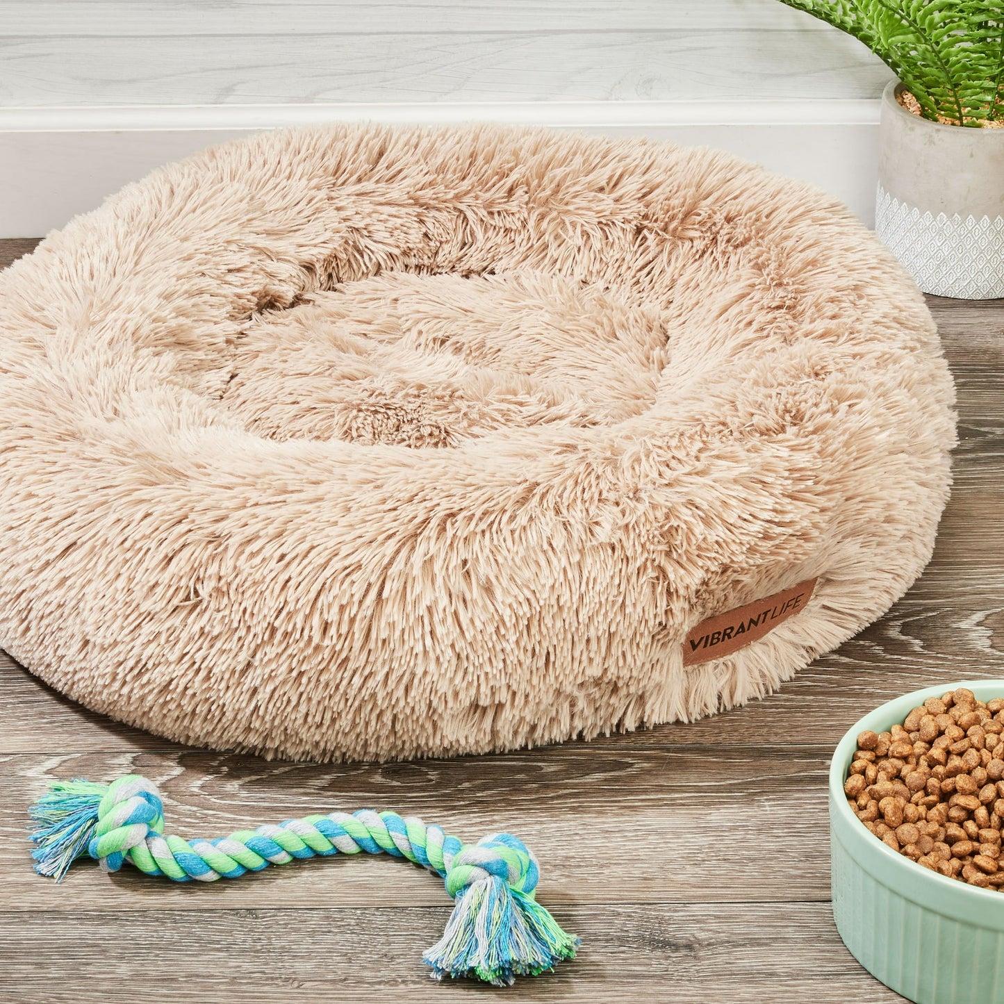 Donut Plush Pet Bed Beige