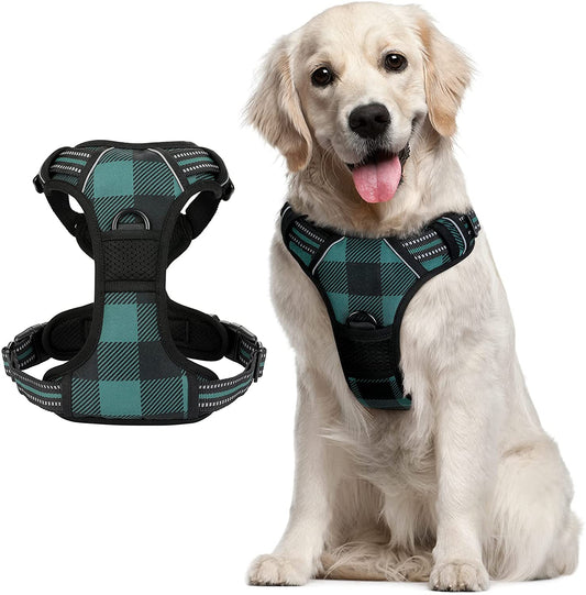 Dog Harness Large in Green Plaid