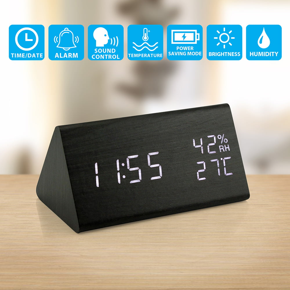 Wooden Alarm Clock in Black