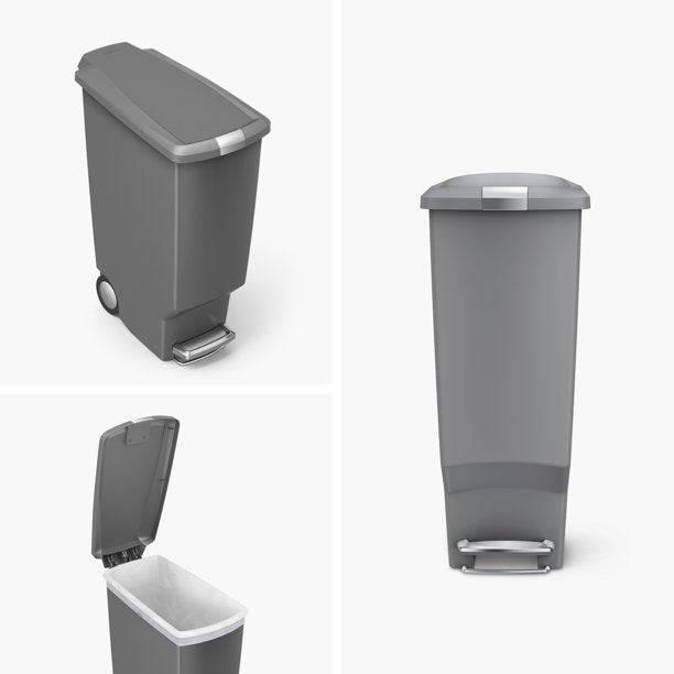 Plastic Slim Kitchen StepTrash Can Grey 10.6 Gal