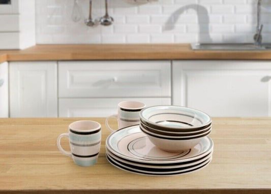 Dinner Set Ceramic in Blue Stripes Set of Four - Mason Kitchens