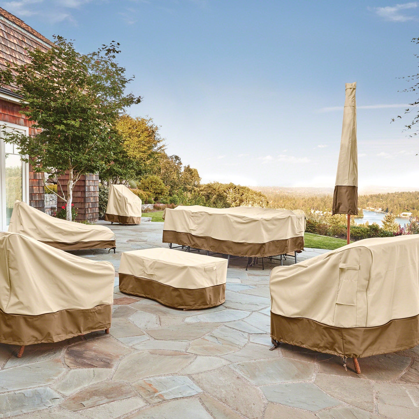 Patio Coffee Table Cover in Brown and Beige - Woodland's Outdoor Living