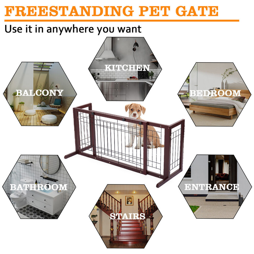 Pet Fence Gate Adjustable in Dark Brown