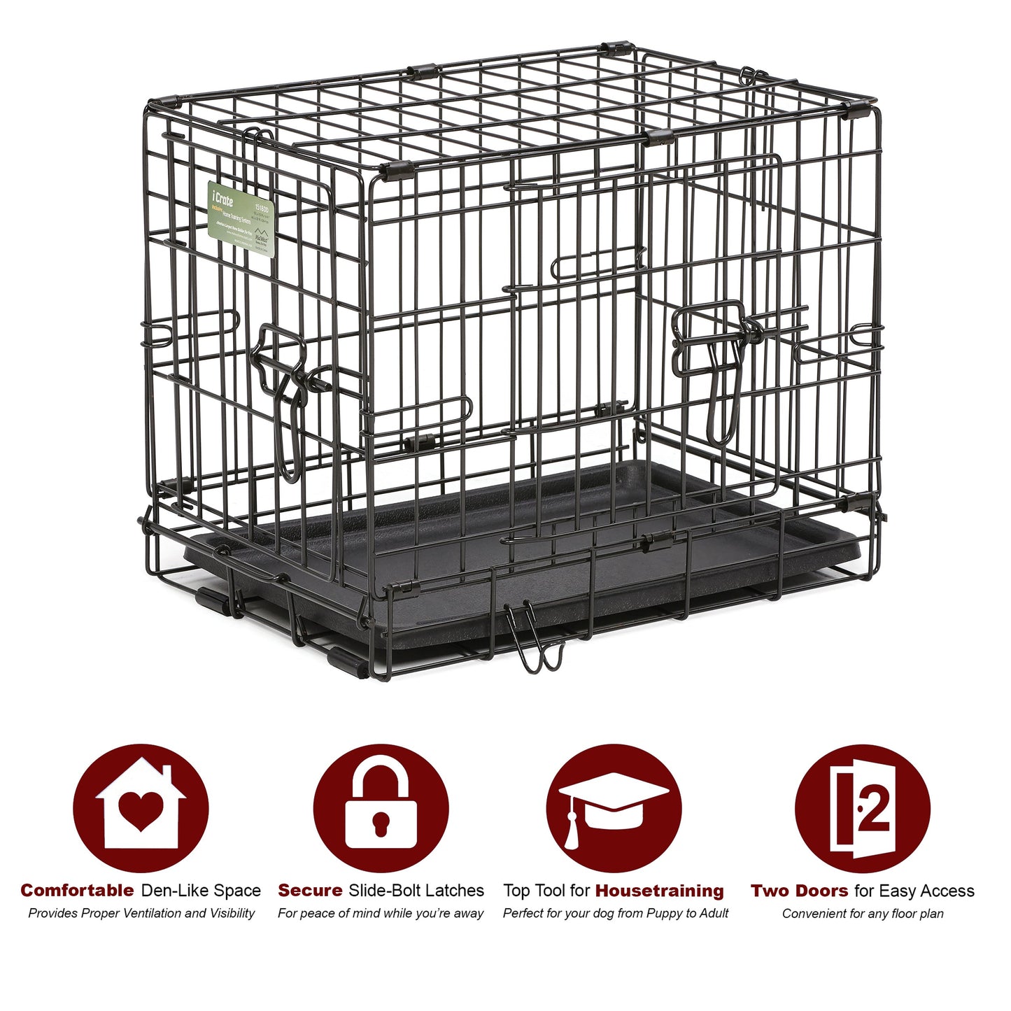 Dog Crate Double Door iCrate 18in - Pets R Family