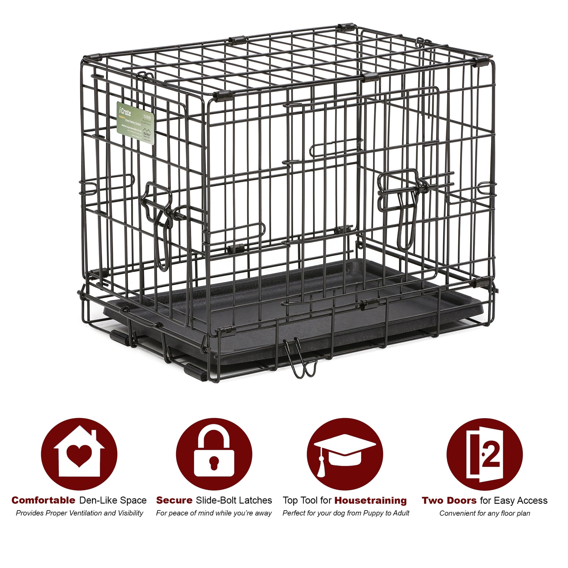 Dog Crate Double Door iCrate 18in - Pets R Family