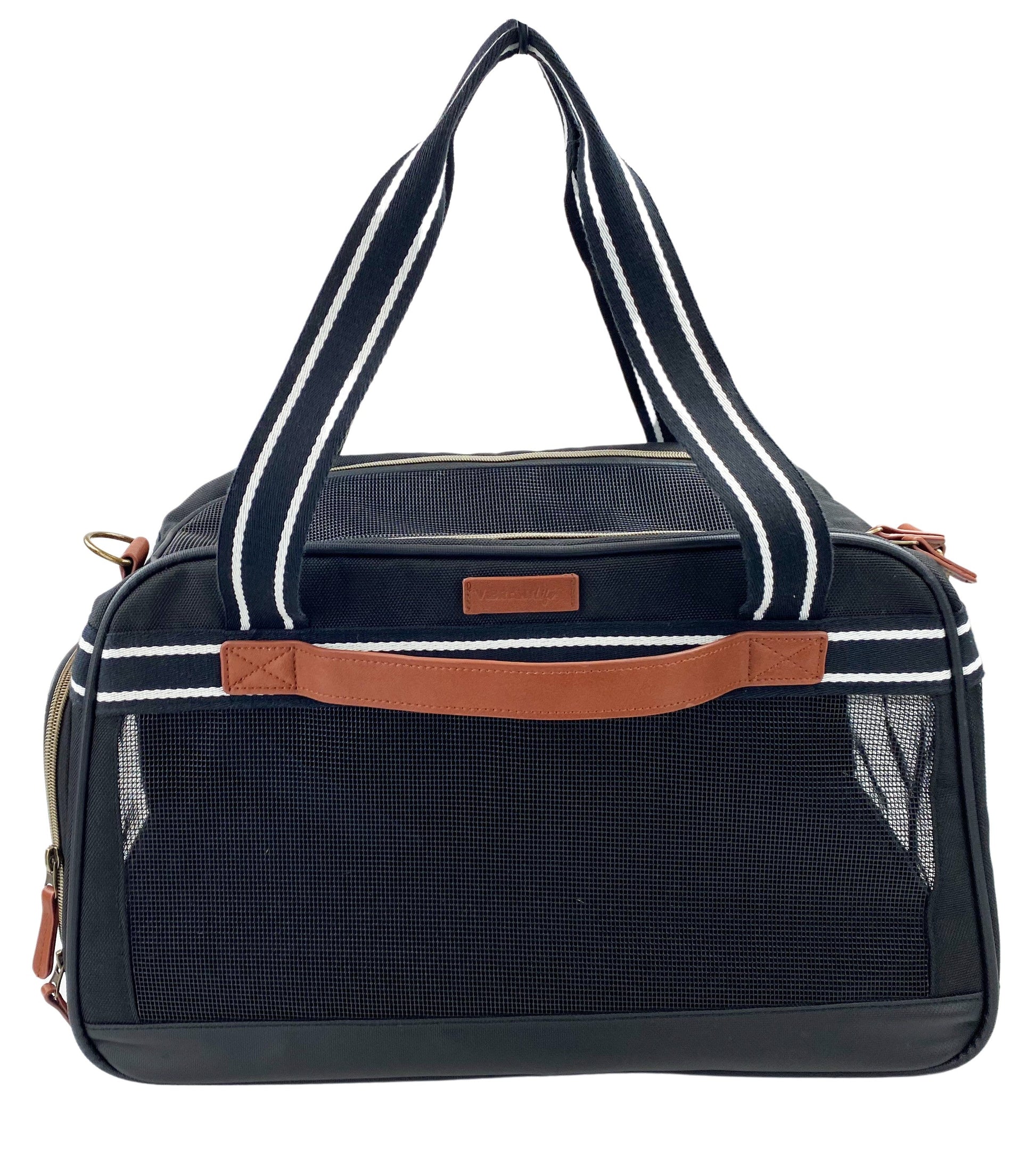 Pet Travel Carrier in Black and Tan 17 x 10.5 x 11in - Pets R Family