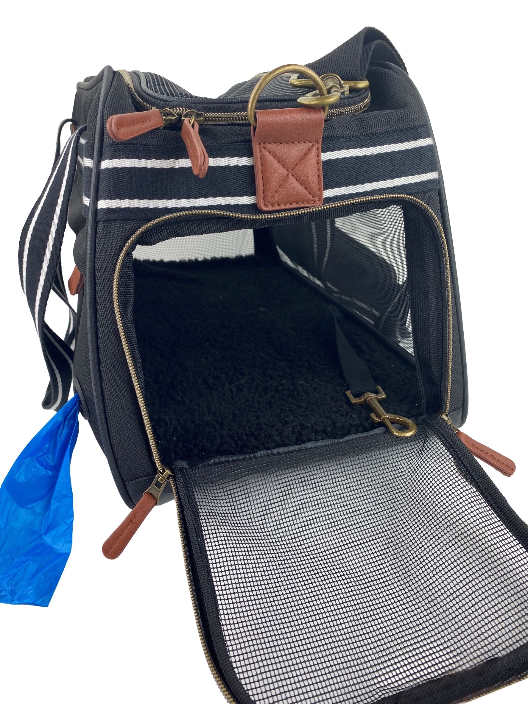 Pet Travel Carrier in Black and Tan 17 x 10.5 x 11in - Pets R Family