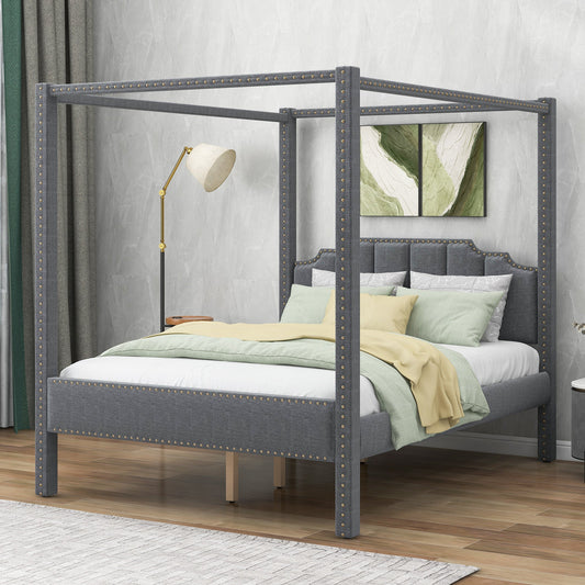 Upholstery Canopy Platform Bed Headboard Support Legs in Gray