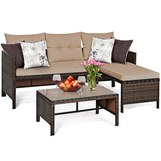 Patio Sofa Set Outdoor Sectional Conversation Set Rattan Wicker 3 Pieces