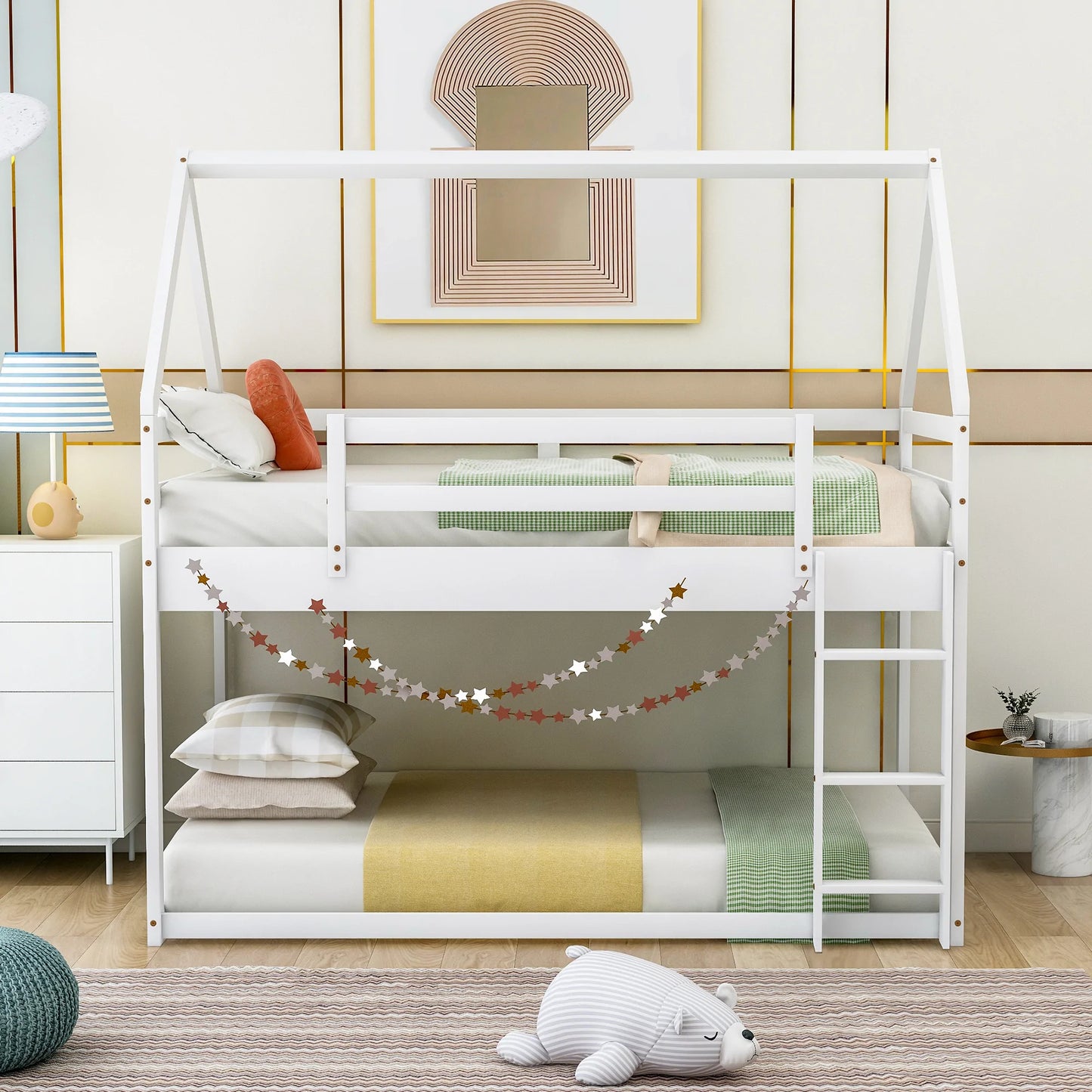 Low Bunk Bed Twin Size in White