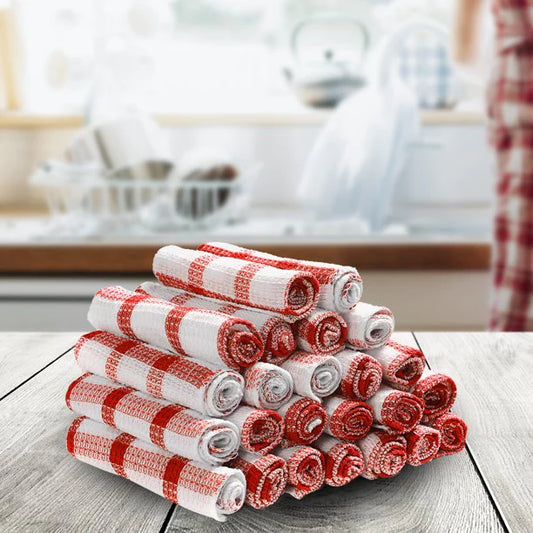 Checkered Kitchen Tea Dish Cleaning Terry Towel Red