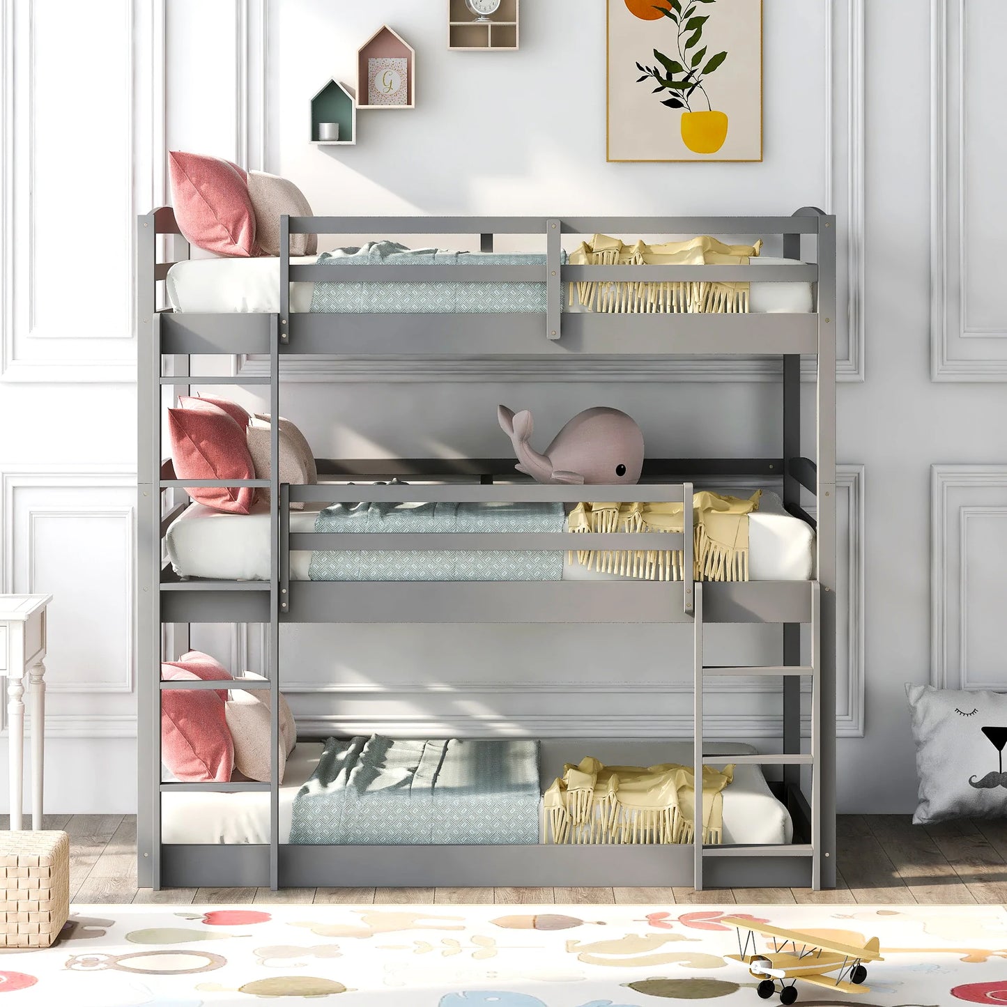 Over Twin Triple Bunk Bed in Gray