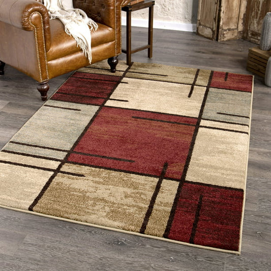 Modern Geometric Red Area Rug