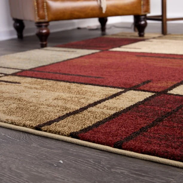 Modern Geometric Red Area Rug