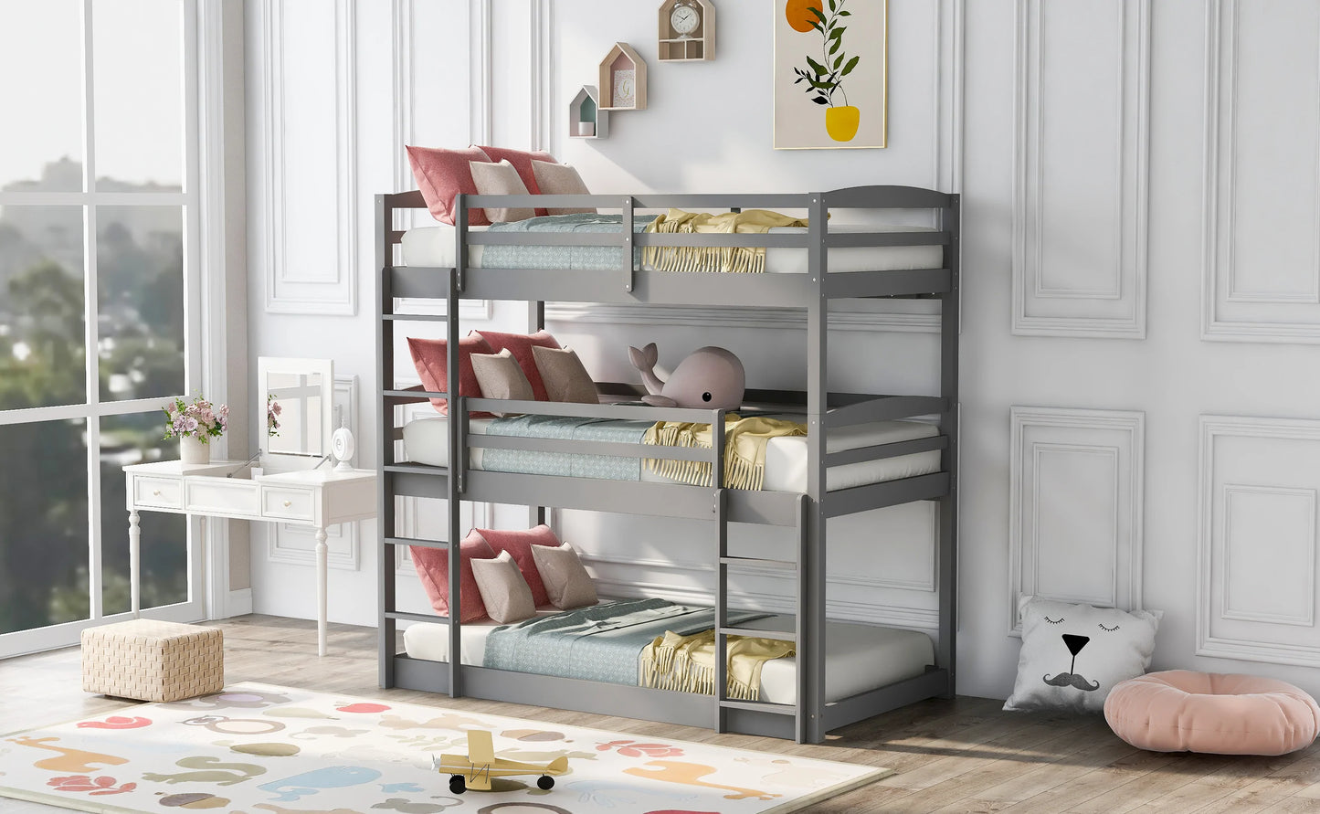 Over Twin Triple Bunk Bed in Gray