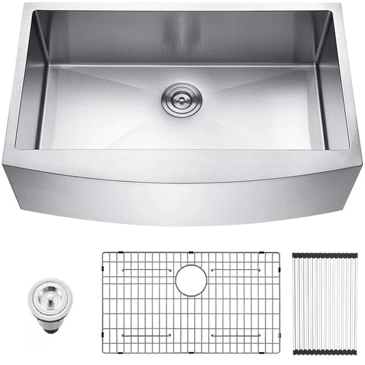 Kitchen Sink with Bottom Grid and Basket Strainer