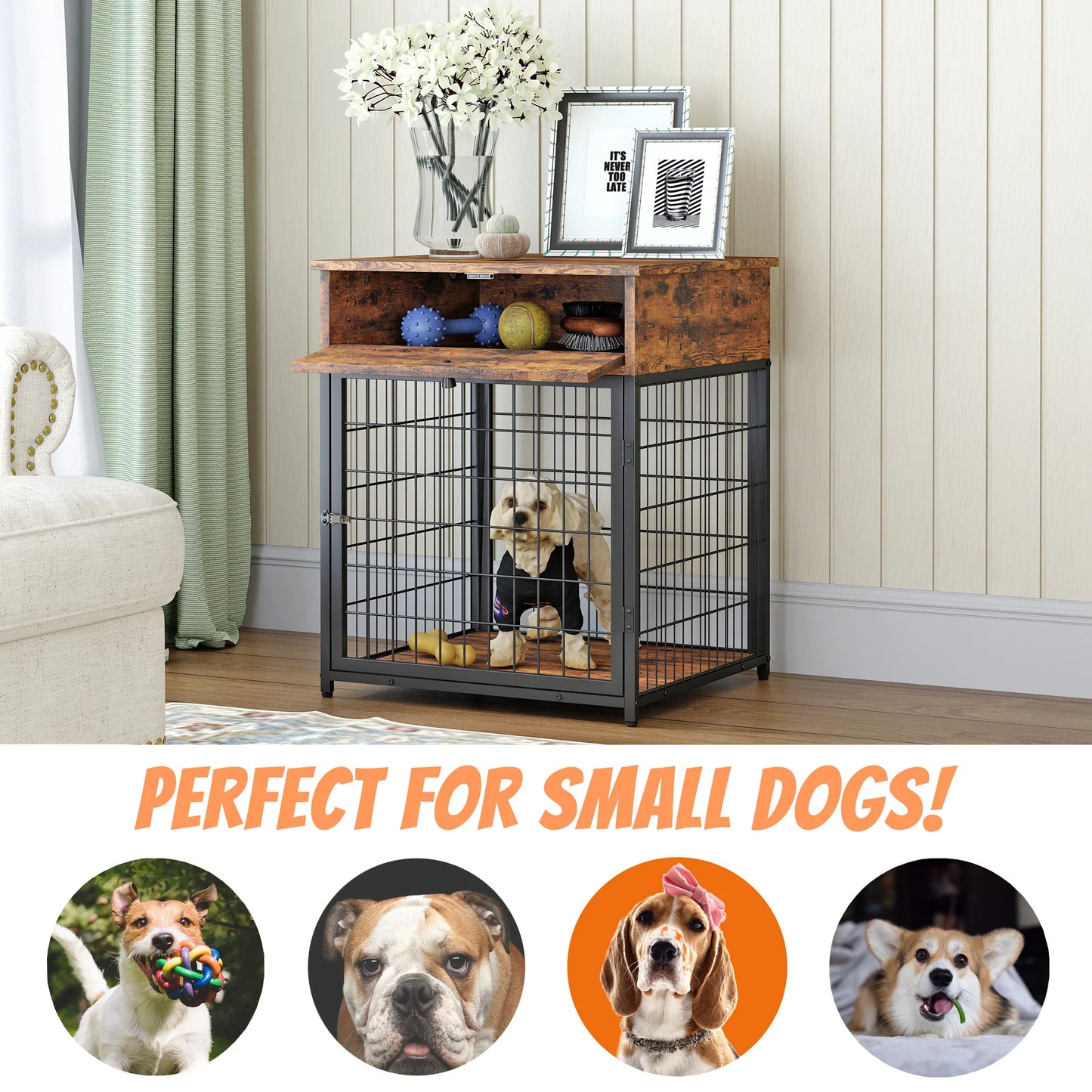 Wooden Crates for Small Dogs in Rustic Brown