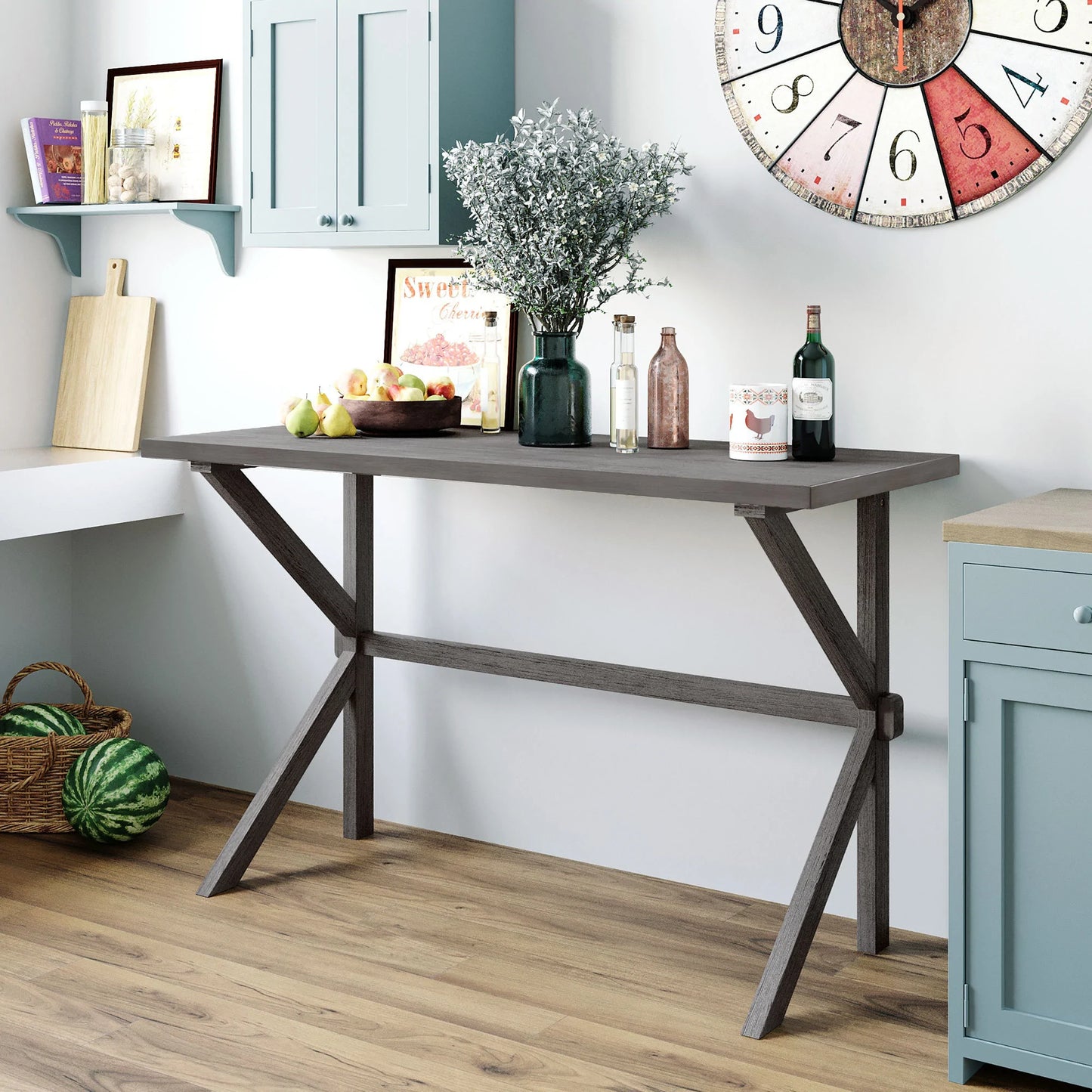 Wood Kitchen Dining Table for Small Places in Gray