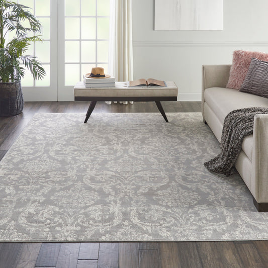 Area Rug Jubilant Distressed Damask in Grey 8ft 6in x 12ft