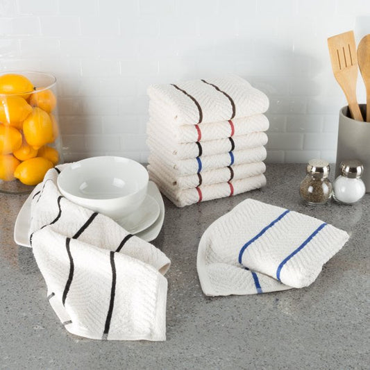 Kitchen Towels Set in White Chevron 8 Pieces