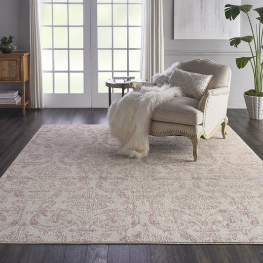 Area Rug Distressed Damask Pink 7ftx10ft