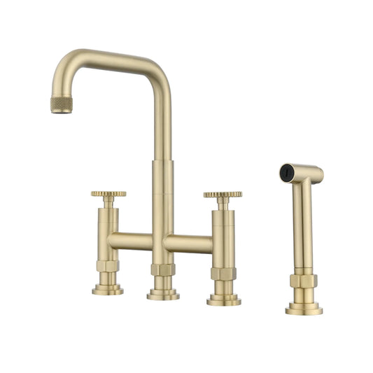 Bridge Kitchen Faucet with Side Spray with Double Handle