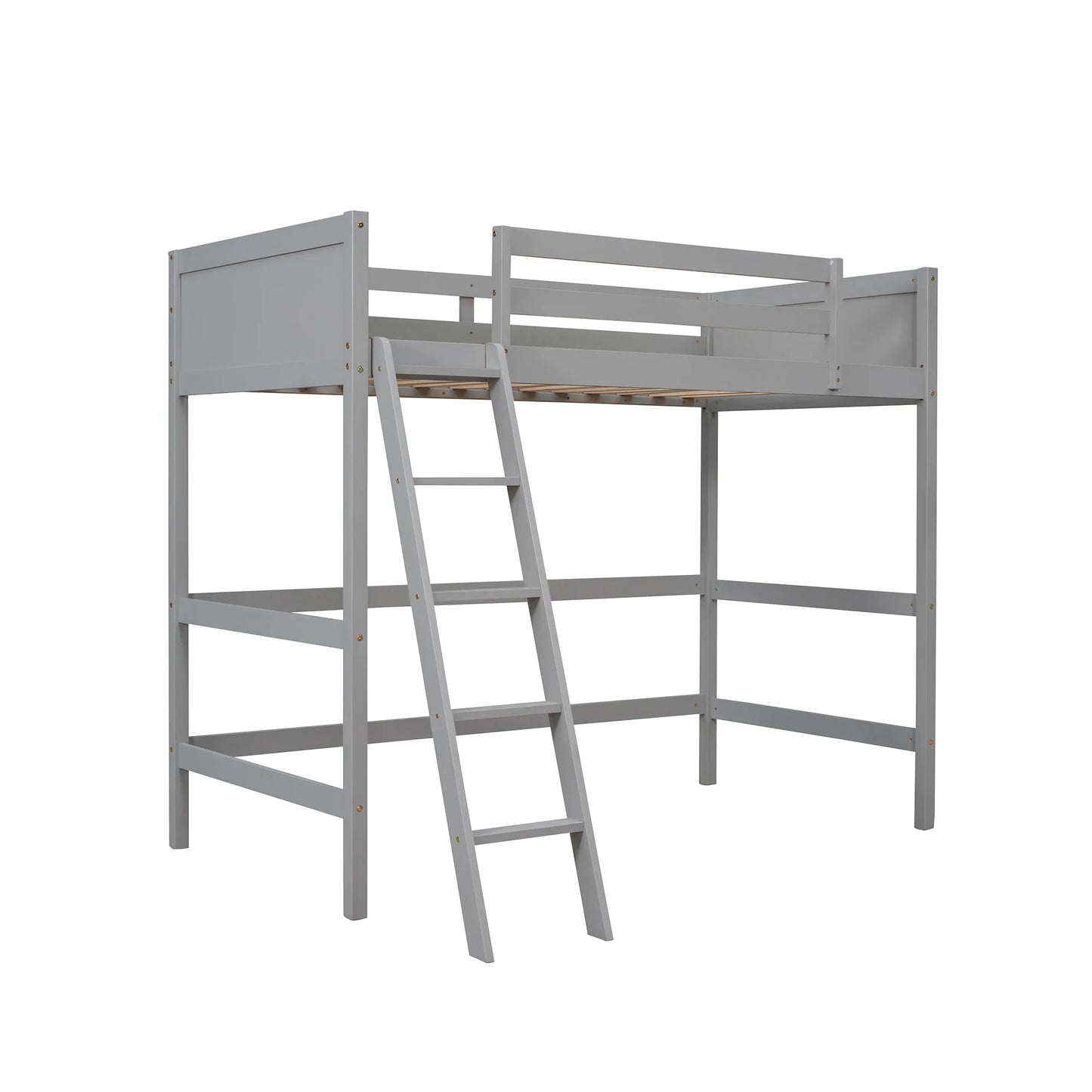 Solid Wood Twin Size Loft Bed with Ladder in Gray