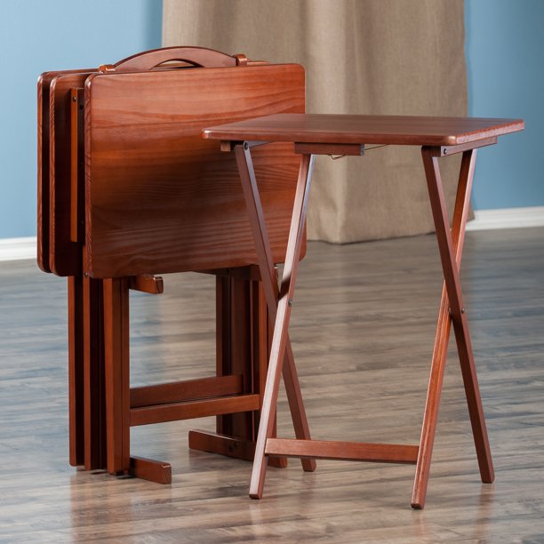 Snack Table Set in 5 Pieces Walnut Finish