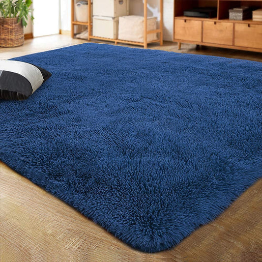 Area Rug Modern Rugs for Bedroom 4x5.3 Feet in Indigo