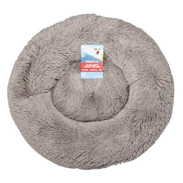 Plush Donut Bed for Pet in Gray