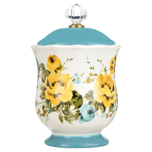 Shadow Canister Acrylic Knob in Vibrant Teal And Yellow Florals